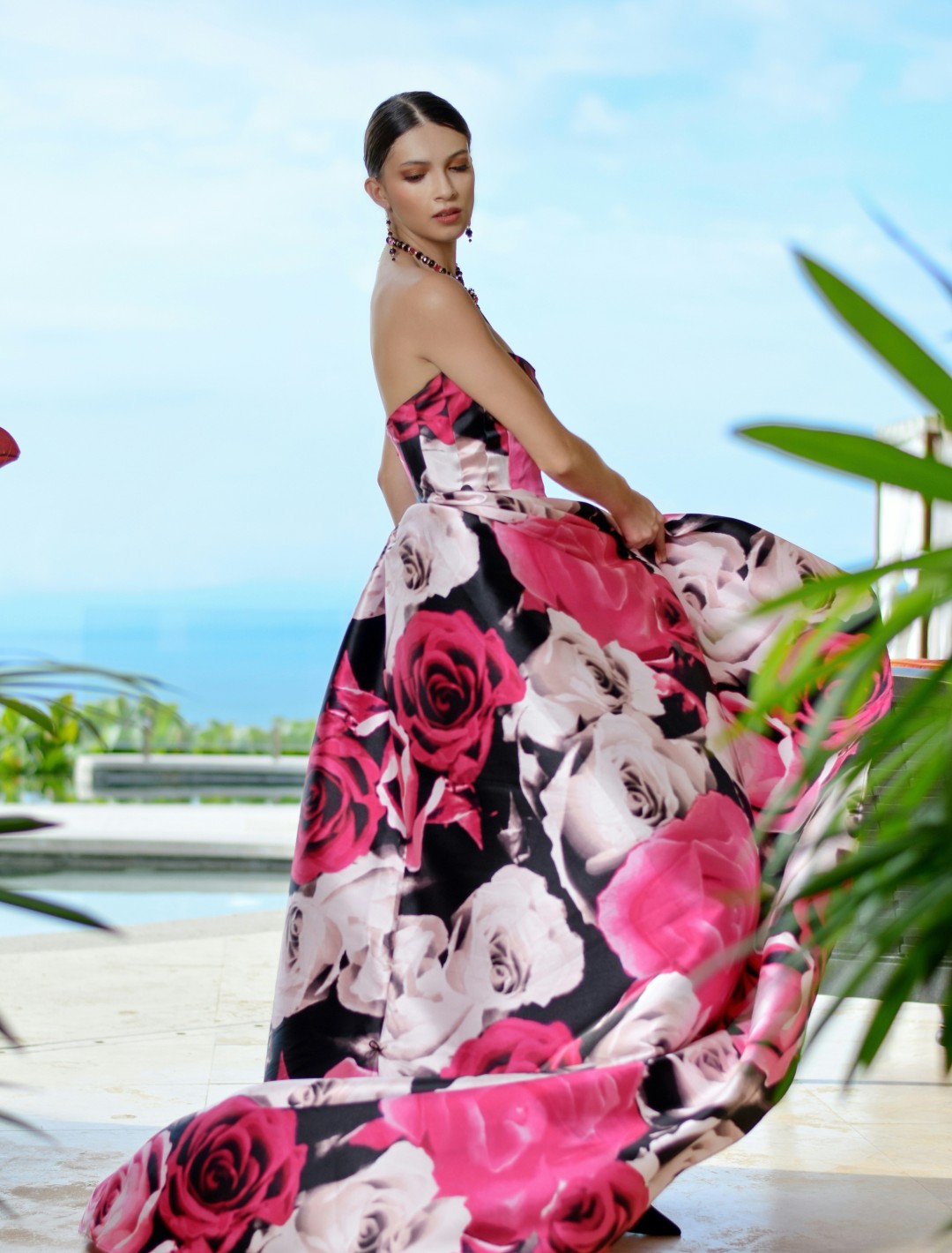 Fashionable person confidently walking down the street